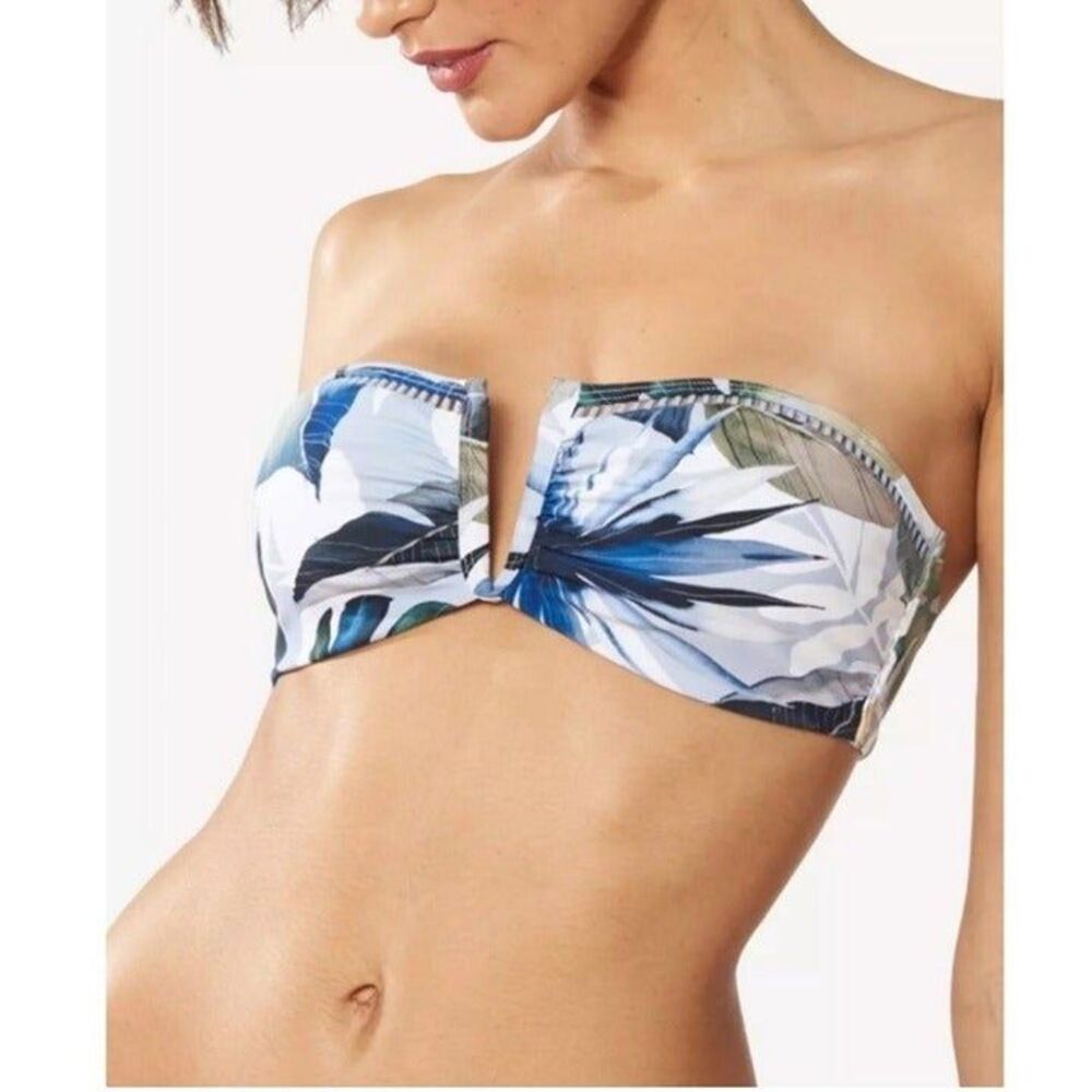 Nwt Red Carter las palmas floral v wire strapless bandeau bikini top
